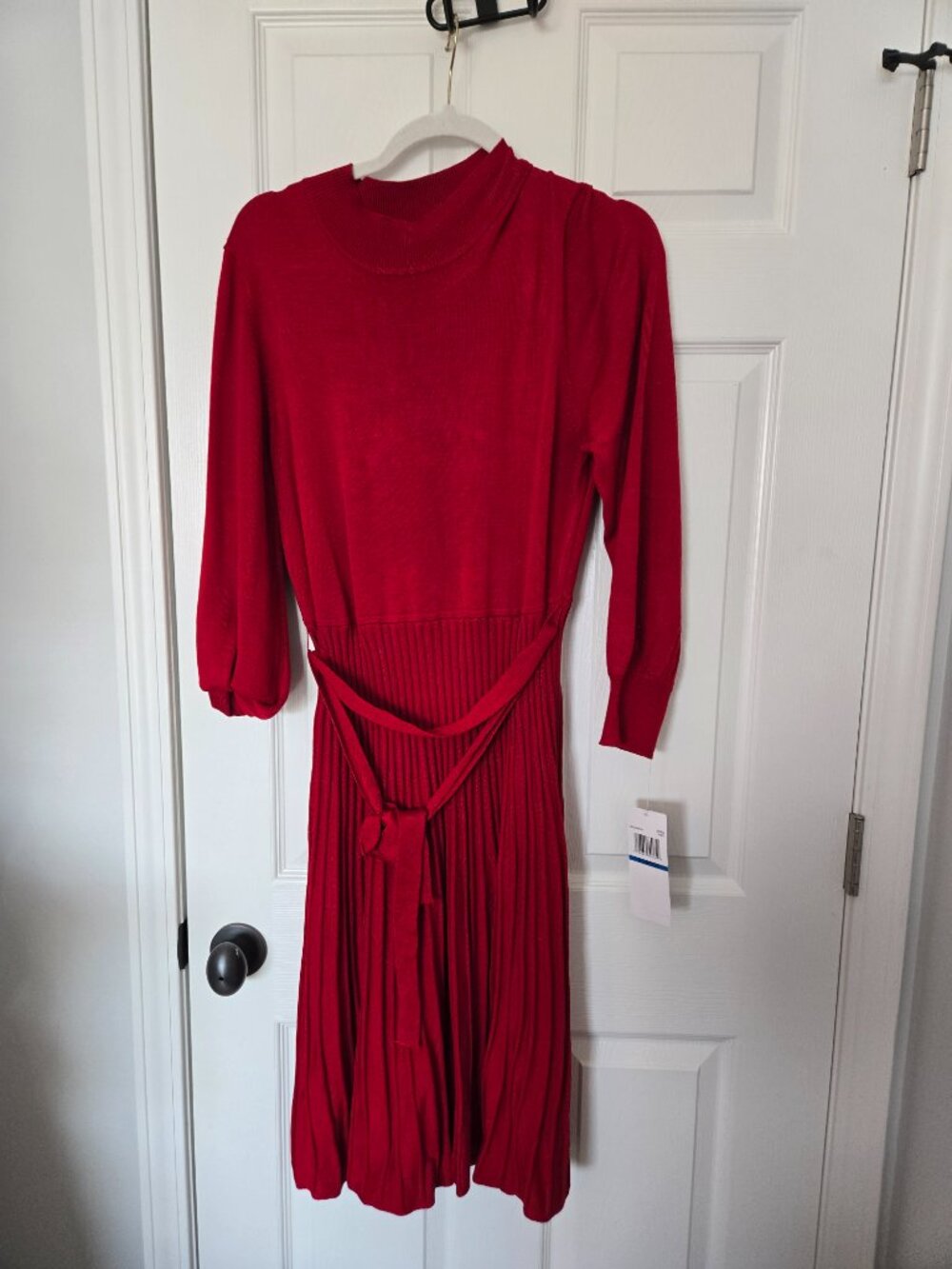 Nina Leonard Red Pleated Sweater Dress, Belted, SZ XL NWT